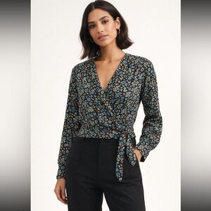 Scotch & Soda Women's Floral Wrap Blouse - Black with Multicolor
